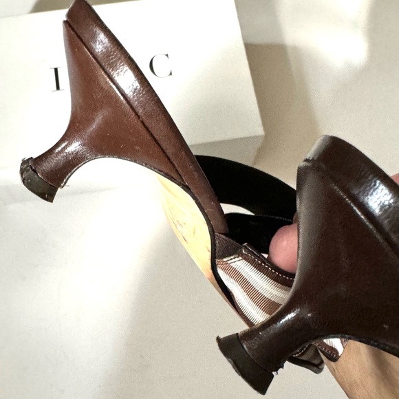 Vintage kitten heel sandals crisscrossed ribbon brown/white size 9 - Picture 6 of 13